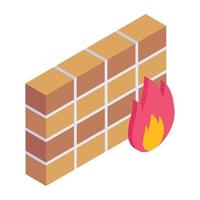 A firewall icon in isometric editable design vector