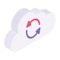 Cloud with arrows denoting isometric icon of cloud update vector