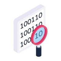 Numbers with magnifier denoting isometric icon of binary search vector