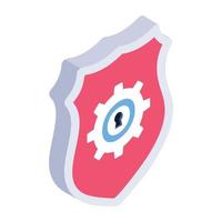 Cogwheel with shield denoting isometric icon of security setting vector