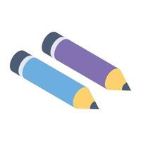 Lead pencils in isometric style icon, writing tool vector