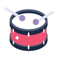 Snare drum isometric style icon, musical instrument vector