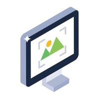 Landscape inside monitor denoting isometric icon of computer gallery vector