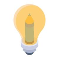 lápiz dentro de la bombilla que denota un icono isométrico de escritura creativa vector