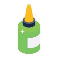 Office supplies, isometric icon of glue bottle vector