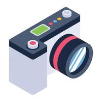 Digital camera in isometric style icon, capturing device vector