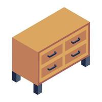 A chest of drawers, isometric icon of cabinet vector