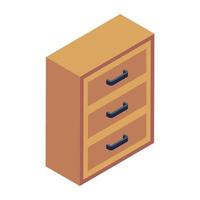 A chest of drawers, isometric icon of cabinet vector