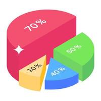 Pie chart with percentage, percentage chart isometric icon vector