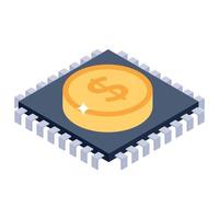 icono isométrico del procesador de pagos, tecnología del dólar vector