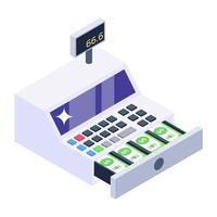 Payment counter machine, cash register icon in isometric design vector