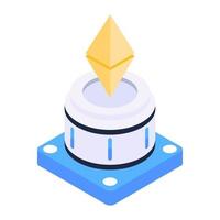 Isometric icon of cryptocurrency coin on hologram device vector