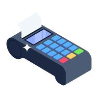 Payment counter device, card machine icon in isometric design vector