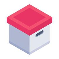 Storage box in trendy isometric icon, file container vector