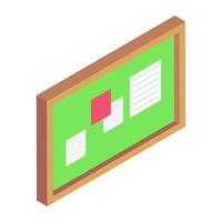 Papers on board denoting isometric icon of noticeboard vector