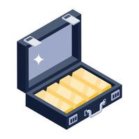 Vintage billion open case, isometric icon of gold case vector