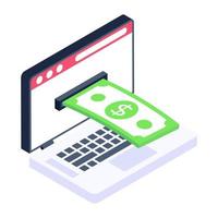 Isometric icon of online money transfer, digital transaction vector