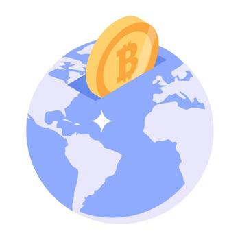 Global bitcoin vector in editable isometric style
