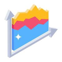 Mountain chart isometric vector, area chart, vector