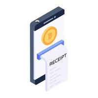 E banking concept, isometric icon of e receipt vector design