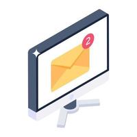 Online emails notification, isometric icon of unread mails vector