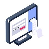 E banking concept, isometric icon of e receipt vector design