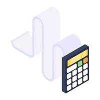 Adding machine, editable isometric vector of calculator