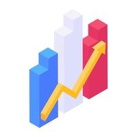 Business analytics inside magnifier, isometric icon of growth analysis vector