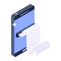 E banking concept, isometric icon of e receipt vector design