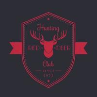 Hunting Club vintage emblem, logo, badge with red deer head vector