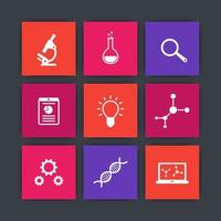 Science, research, laboratory square icons, vector illustration