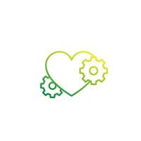 biotechnology vector line icon with heart and gears on white