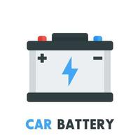 icono de batería de coche en estilo plano en blanco, ilustración vectorial