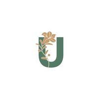 Letter U icon with lily beauty illustration template vector