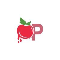 letra p con ilustración de plantilla de diseño de logotipo de icono de tomate vector