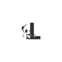 Panda icon behind letter L logo illustration vector