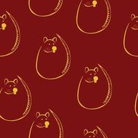 Rat stylized silhouette seamless pattern, yellow outline mouse on dark red background vector