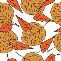 Leaves wide and narrow seamless pattern, orange autumn leaves in doodle style on a white background vector