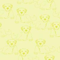 Dog stylized silhouette seamless pattern, yellow outline puppy on a light yellow background vector