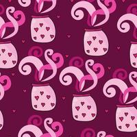 Jar with hearts seamless pattern, ornate curls and containers for Valentines day on a dark pink background vector