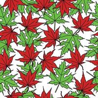 Maple leaves seamless pattern, green and red autumn leaves in doodle style on a white background vector