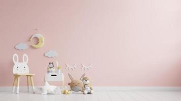 Mock up wall in the children's room in light pink color wall background. photo