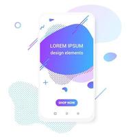 Modern vertical mobile liquid abstract shape gradient memphis style design fluid vector colorful illustration banner simple graphics for app, presentation, sale, brochure isolated on white background.