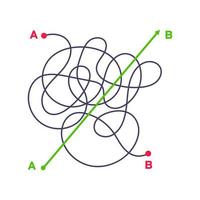 Complex and easy simple way from point A to B vector illustration.