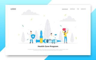 Healthcare medical science landing page concept with tiny people doctors vector