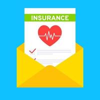 Medical insurance envelope letter claim form with file paper sheets flat style design vector illustration.