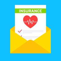 Medical insurance envelope letter claim form with file paper sheets flat style design vector illustration.