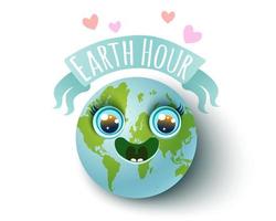 Vector illustration of Earth planet in kawaii style for Earth hour.