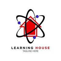 Learning House Logo Design with House Icon and Atomic Molecule Icon Combination. vector