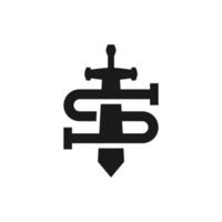 letter S with a silhouette of the sword. medieval logo theme. vector